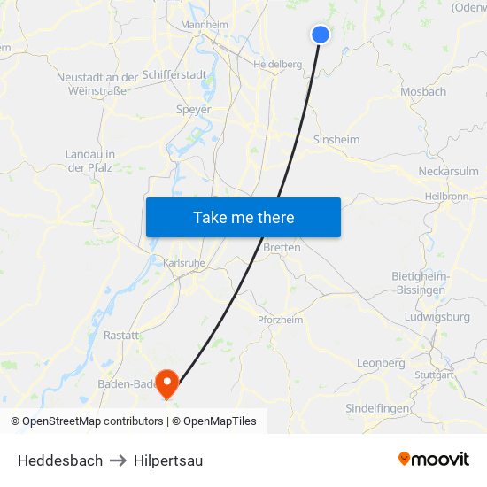 Heddesbach to Hilpertsau map