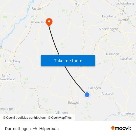 Dormettingen to Hilpertsau map