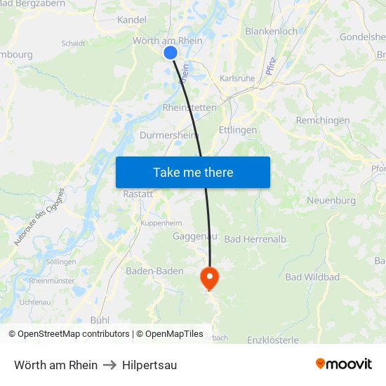 Wörth am Rhein to Hilpertsau map