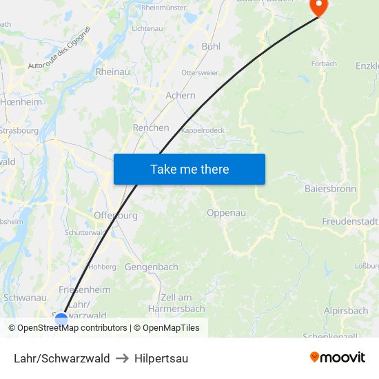 Lahr/Schwarzwald to Hilpertsau map