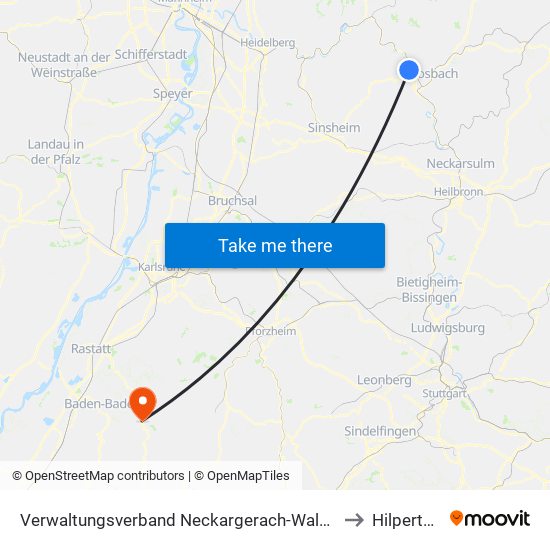 Verwaltungsverband Neckargerach-Waldbrunn to Hilpertsau map