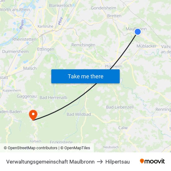 Verwaltungsgemeinschaft Maulbronn to Hilpertsau map
