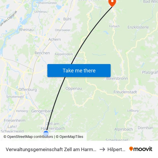 Verwaltungsgemeinschaft Zell am Harmersbach to Hilpertsau map