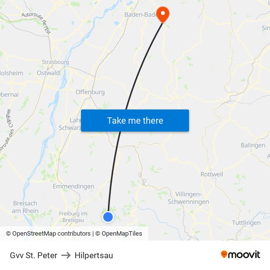 Gvv St. Peter to Hilpertsau map