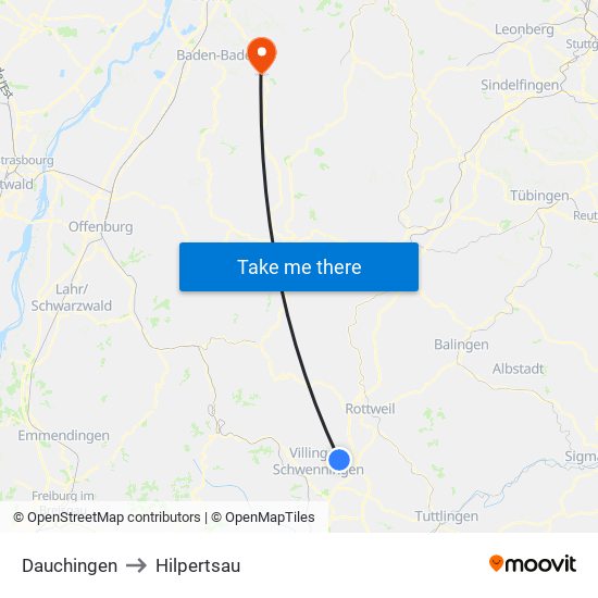 Dauchingen to Hilpertsau map