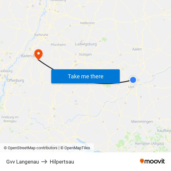 Gvv Langenau to Hilpertsau map