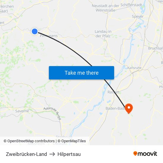 Zweibrücken-Land to Hilpertsau map