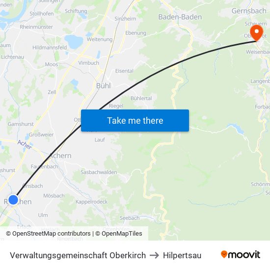 Verwaltungsgemeinschaft Oberkirch to Hilpertsau map