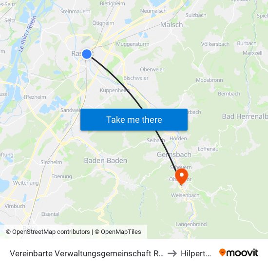 Vereinbarte Verwaltungsgemeinschaft Rastatt to Hilpertsau map