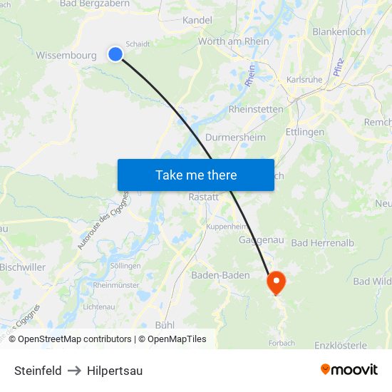 Steinfeld to Hilpertsau map