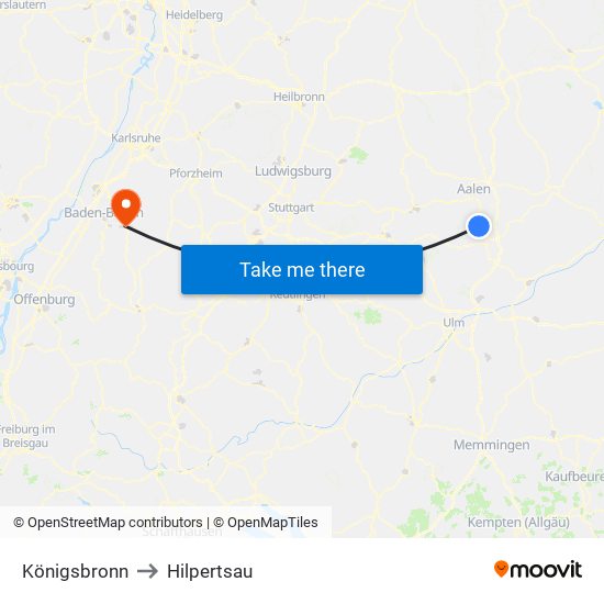 Königsbronn to Hilpertsau map