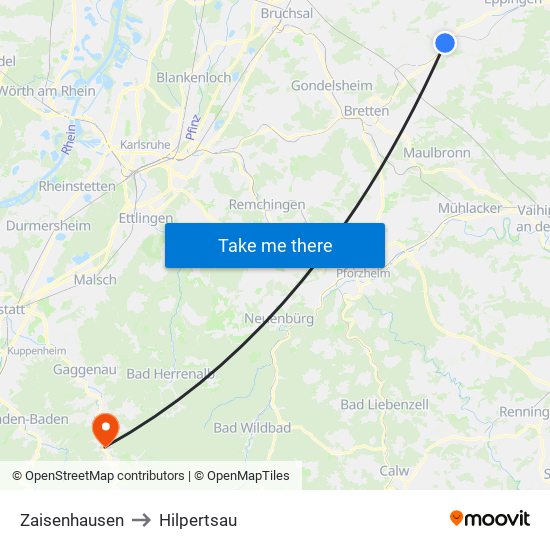 Zaisenhausen to Hilpertsau map