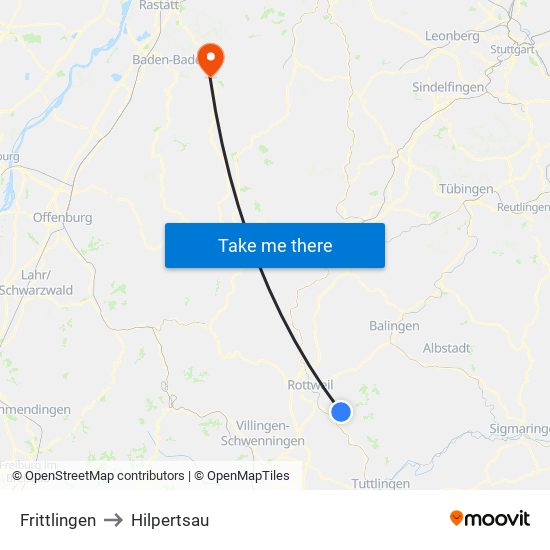 Frittlingen to Hilpertsau map