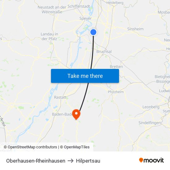 Oberhausen-Rheinhausen to Hilpertsau map