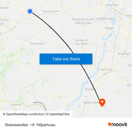 Steinwenden to Hilpertsau map