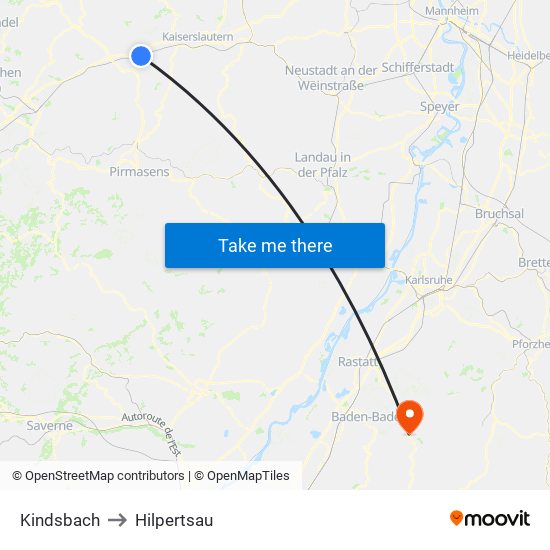 Kindsbach to Hilpertsau map