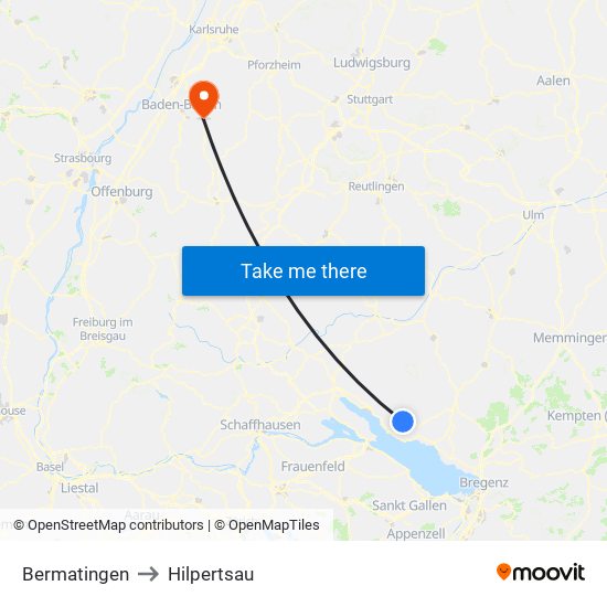 Bermatingen to Hilpertsau map