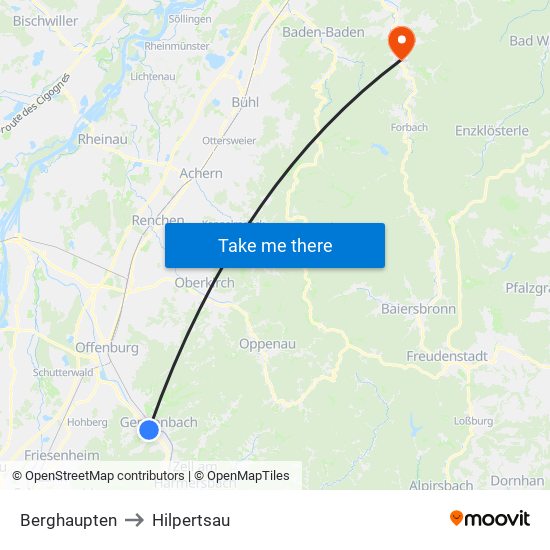 Berghaupten to Hilpertsau map