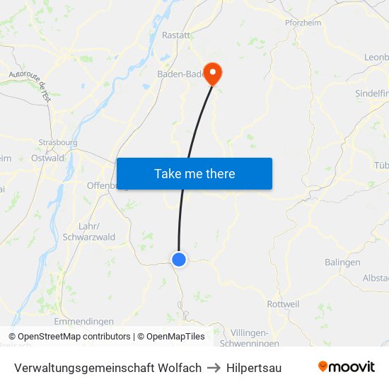 Verwaltungsgemeinschaft Wolfach to Hilpertsau map