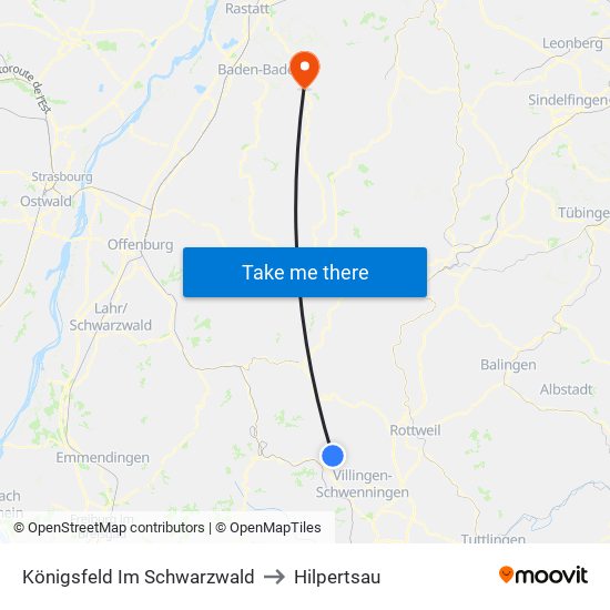 Königsfeld Im Schwarzwald to Hilpertsau map