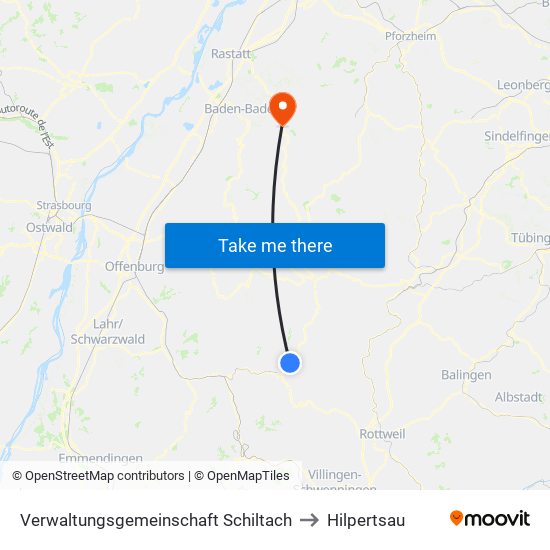 Verwaltungsgemeinschaft Schiltach to Hilpertsau map