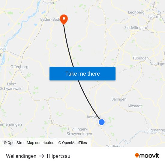 Wellendingen to Hilpertsau map