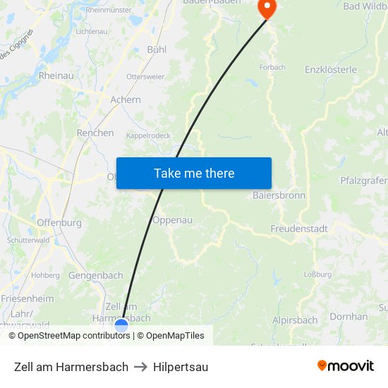 Zell am Harmersbach to Hilpertsau map