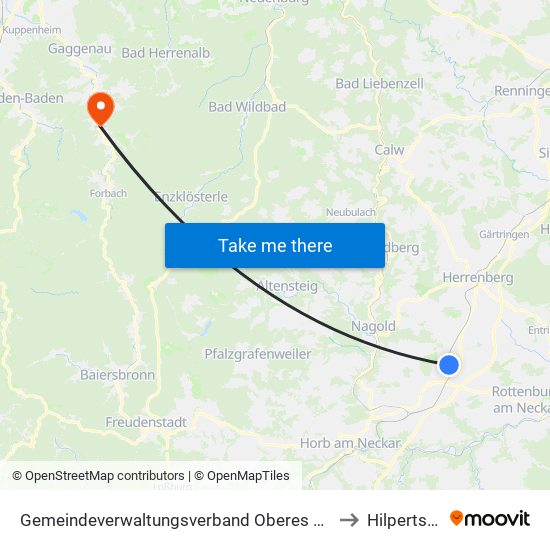 Gemeindeverwaltungsverband Oberes Gäu to Hilpertsau map