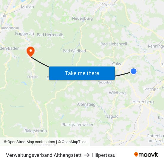 Verwaltungsverband Althengstett to Hilpertsau map