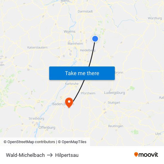 Wald-Michelbach to Hilpertsau map