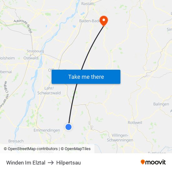 Winden Im Elztal to Hilpertsau map