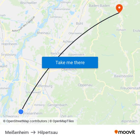 Meißenheim to Hilpertsau map