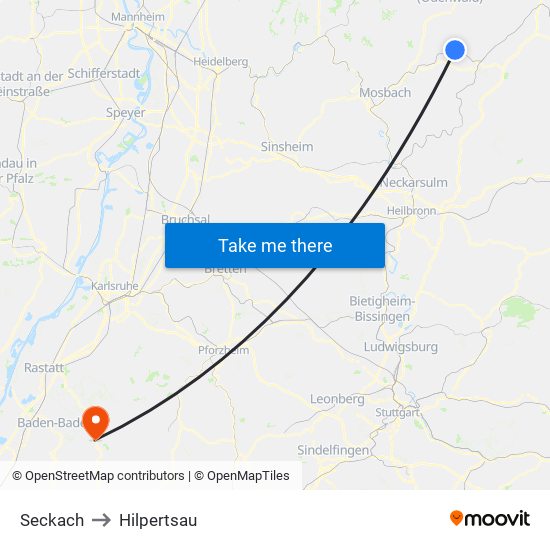 Seckach to Hilpertsau map