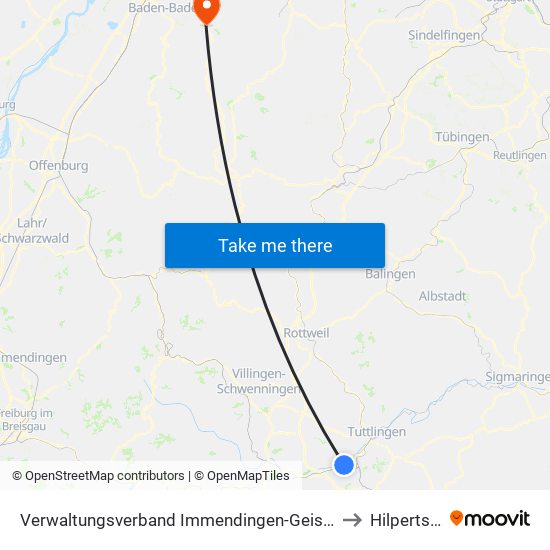 Verwaltungsverband Immendingen-Geisingen to Hilpertsau map