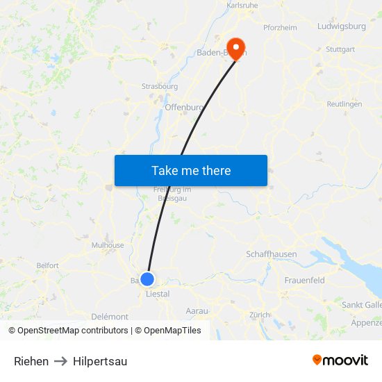 Riehen to Hilpertsau map