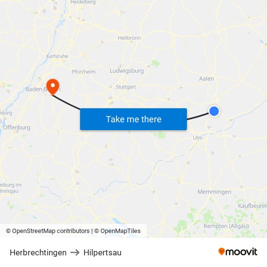 Herbrechtingen to Hilpertsau map