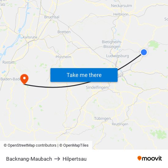 Backnang-Maubach to Hilpertsau map