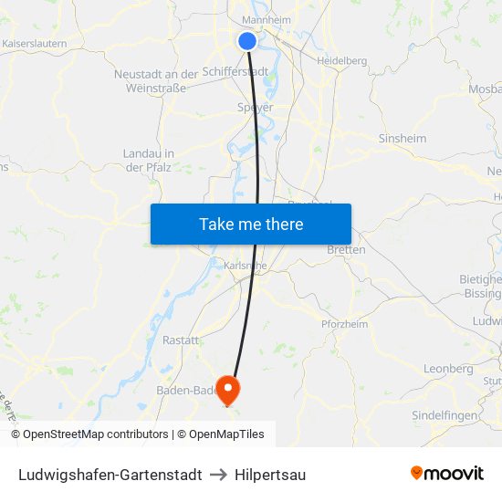 Ludwigshafen-Gartenstadt to Hilpertsau map