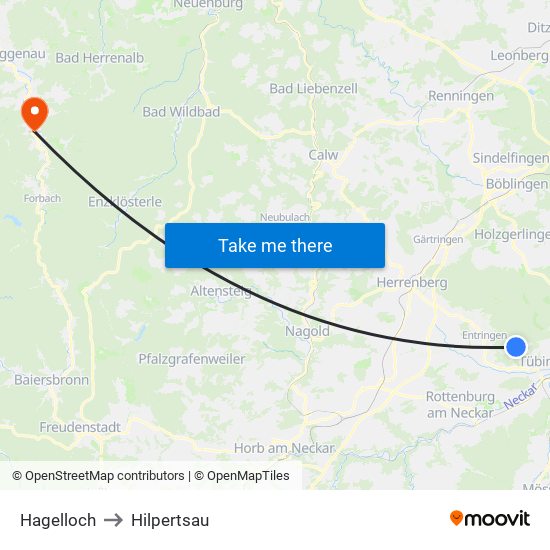 Hagelloch to Hilpertsau map