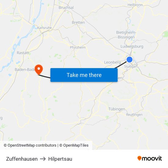 Zuffenhausen to Hilpertsau map