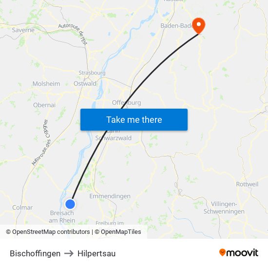 Bischoffingen to Hilpertsau map