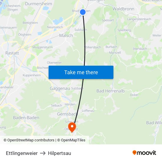 Ettlingenweier to Hilpertsau map