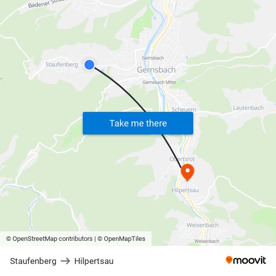 Staufenberg to Hilpertsau map