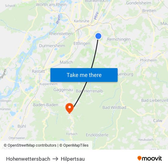 Hohenwettersbach to Hilpertsau map