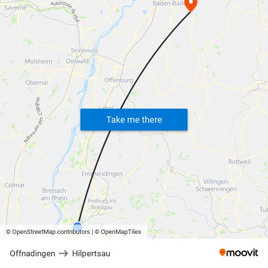 Offnadingen to Hilpertsau map