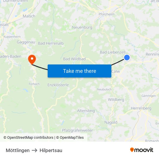 Möttlingen to Hilpertsau map