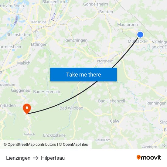 Lienzingen to Hilpertsau map