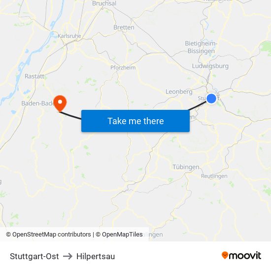 Stuttgart-Ost to Hilpertsau map