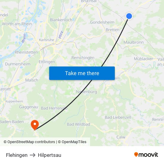 Flehingen to Hilpertsau map