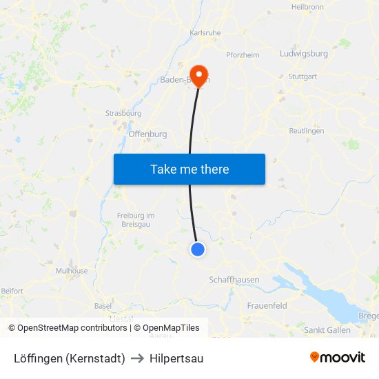 Löffingen (Kernstadt) to Hilpertsau map